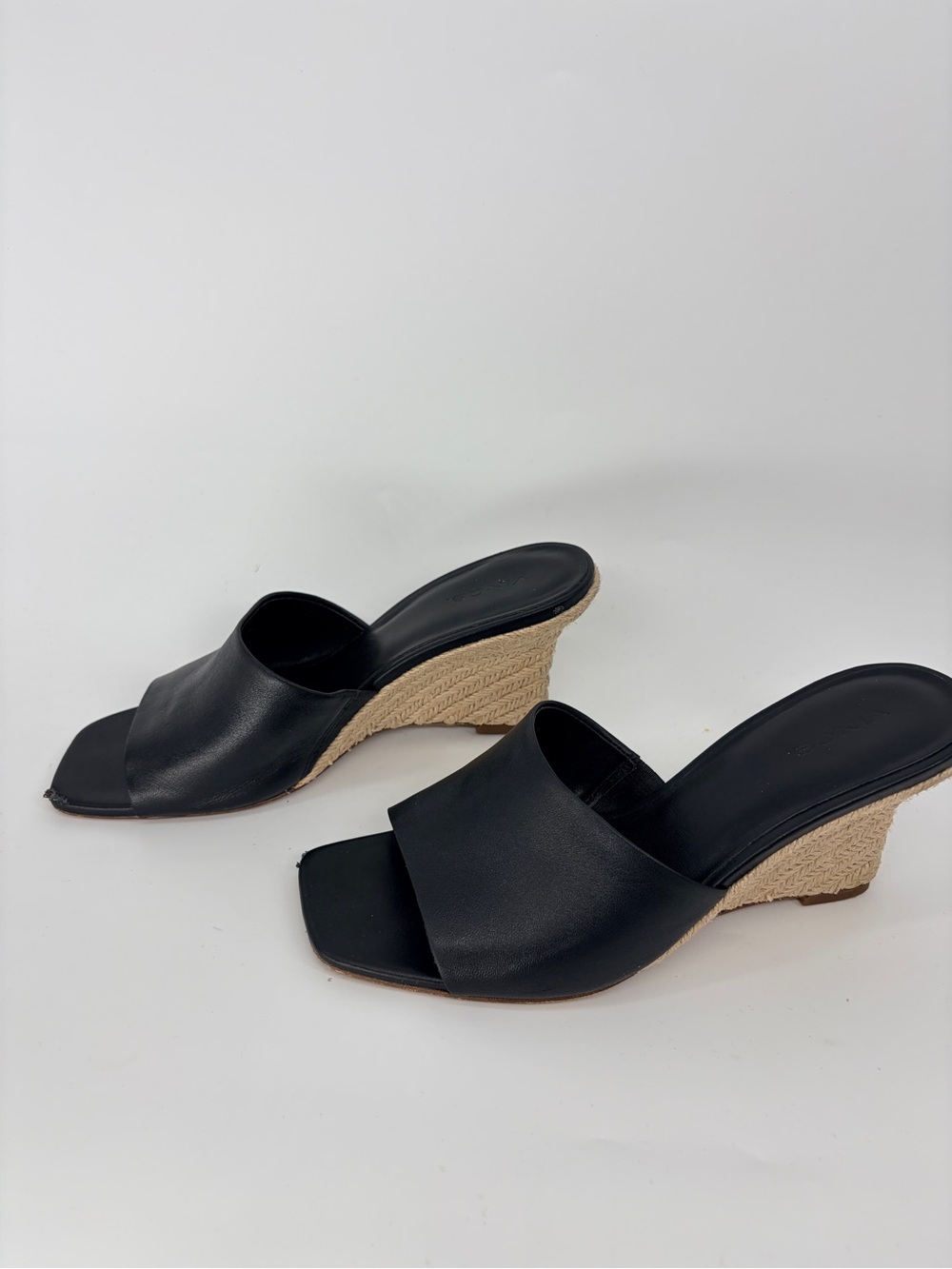 Vince Pia 75MM Black Leather Espadrille Wedge Sandal Sz 8
